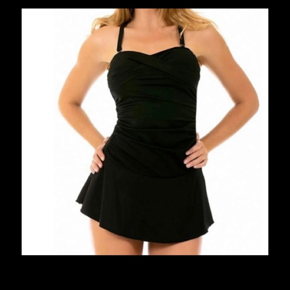 NWT Instant Figure one piece slimming swimsuit skirted black size 12
